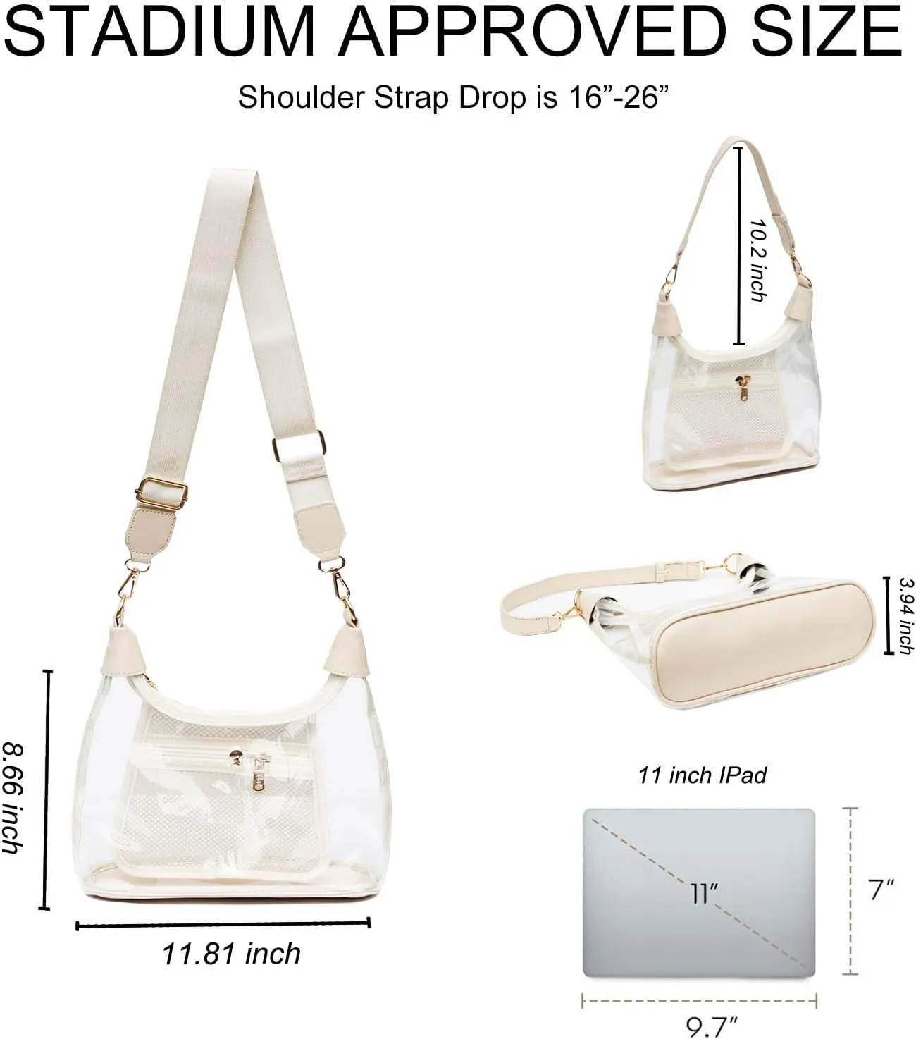 Clear Shoulder Bags for Women, Stadium Approved Cute Hobo Tote Crossbody Handbag Mini Clutch Purse