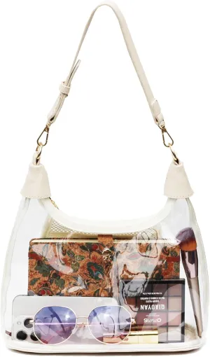 Clear Shoulder Bags for Women, Stadium Approved Cute Hobo Tote Crossbody Handbag Mini Clutch Purse
