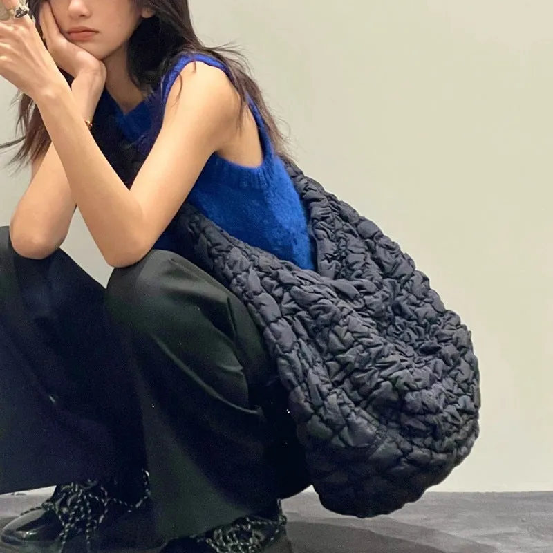 Cloud Pleated Large Personalized Minority Plaid Crossbody Bags