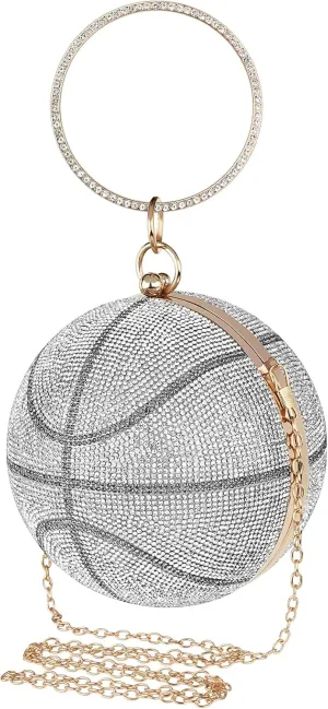 Clutch Purses for Women Evening, Small Basketball Rhinestone Lady Party Wedding Bag (Not Compatible with Phone)