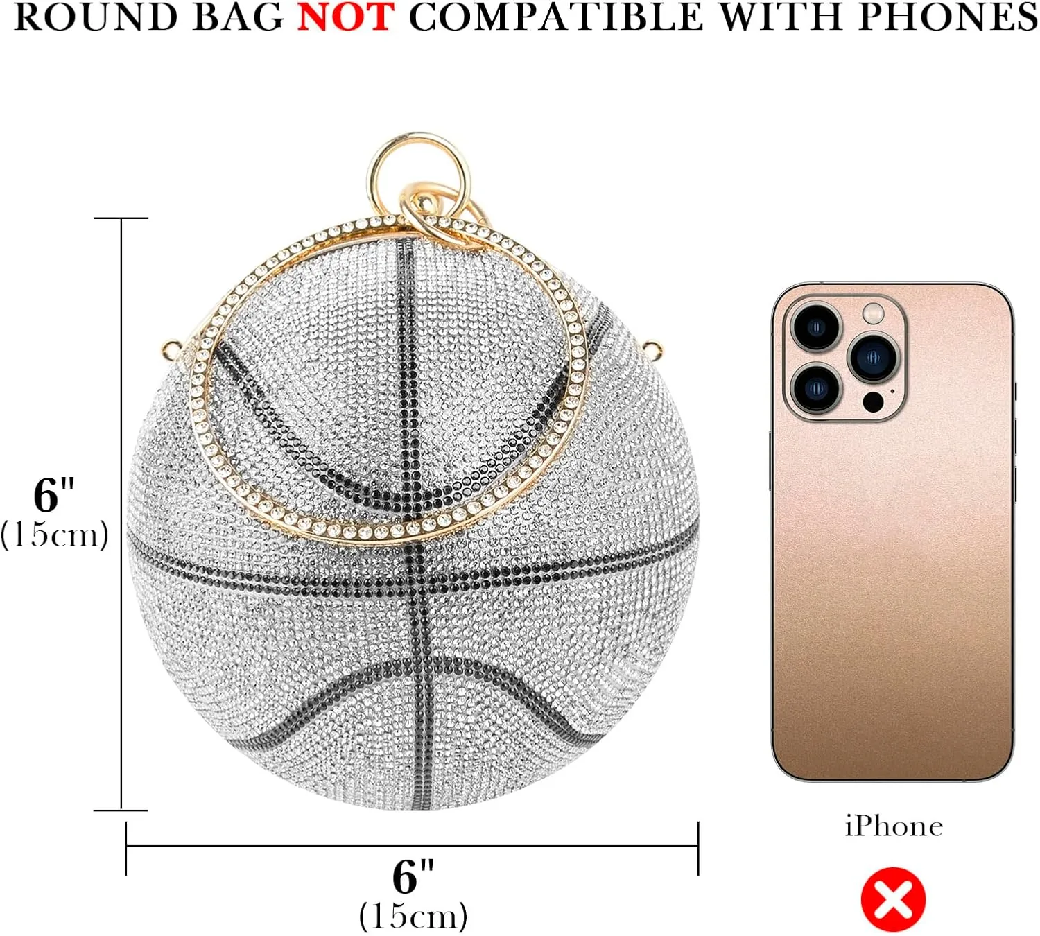 Clutch Purses for Women Evening, Small Basketball Rhinestone Lady Party Wedding Bag (Not Compatible with Phone)