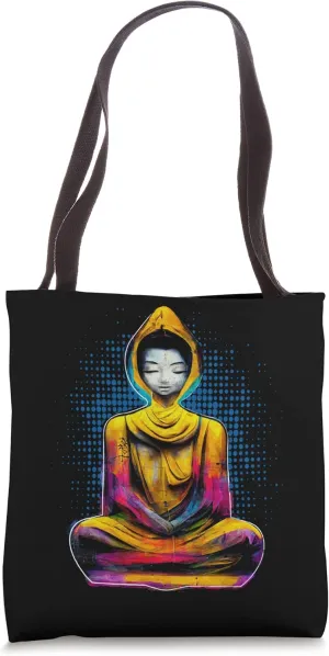 Colorful Southeast Asian Style Graffiti Buddha Meditating Tote Bag