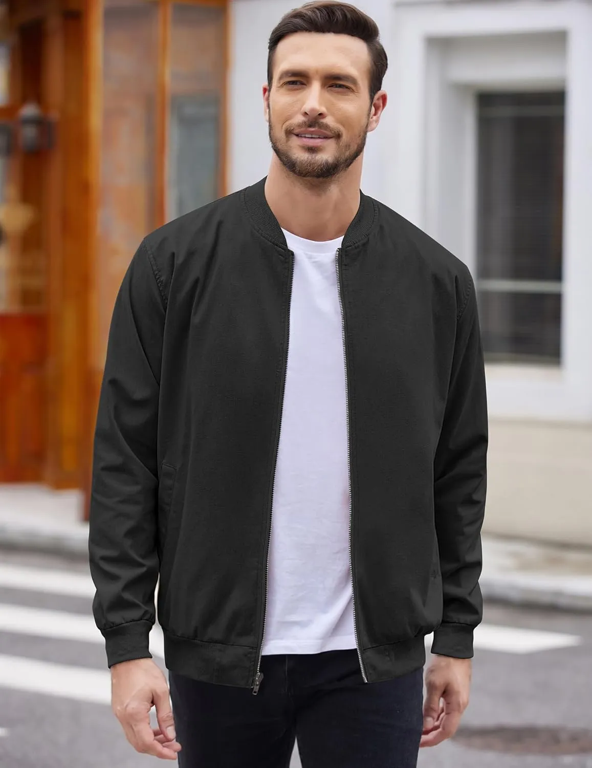 COOFANDY Men's Cotton Bomber Jacket Lightweight Flight Jackets Casual Softshell Varisty Jacket