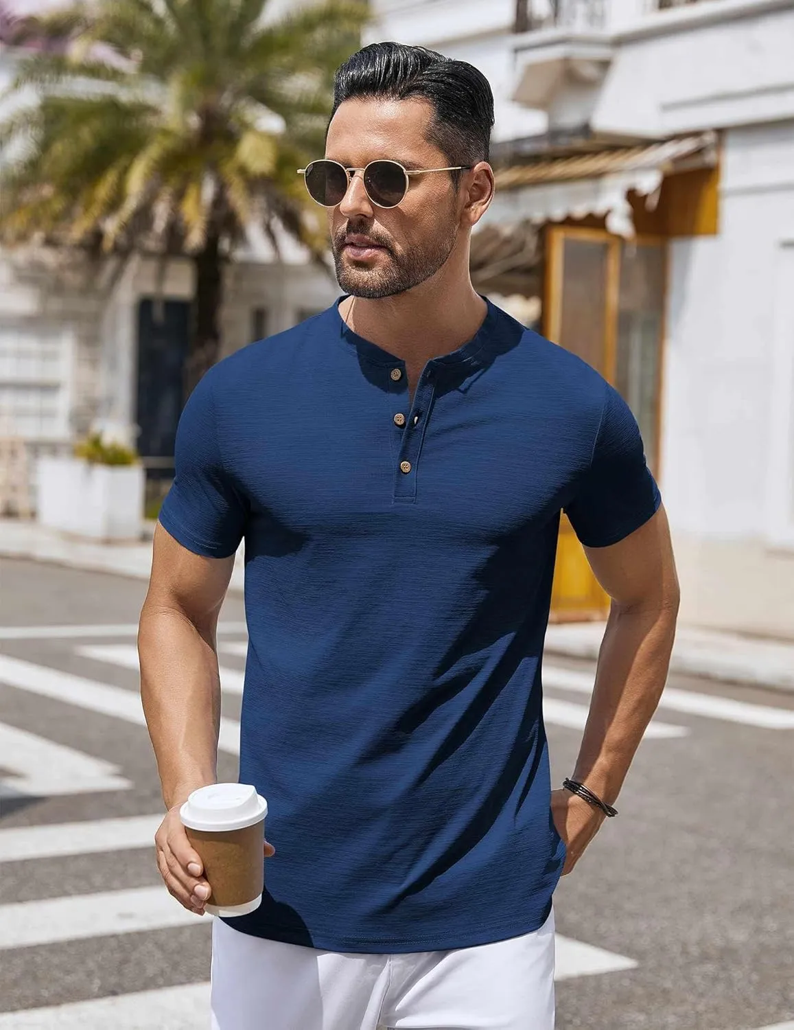 COOFANDY Mens Henley Shirts Short Sleeve Casual Button Down Shirts Lightweight Summer Basic Tee