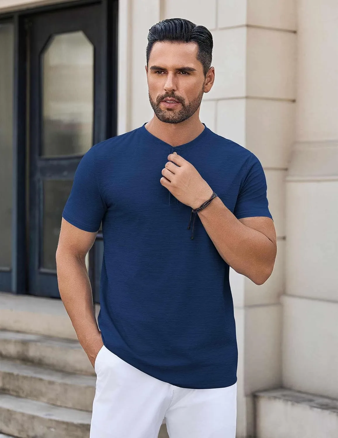 COOFANDY Mens Henley Shirts Short Sleeve Casual Button Down Shirts Lightweight Summer Basic Tee