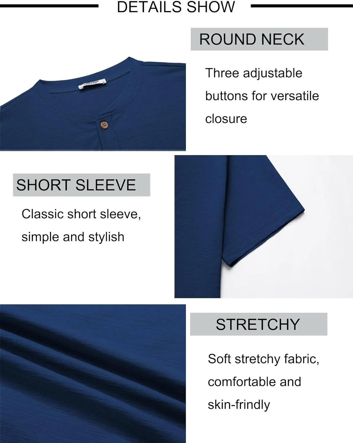 COOFANDY Mens Henley Shirts Short Sleeve Casual Button Down Shirts Lightweight Summer Basic Tee