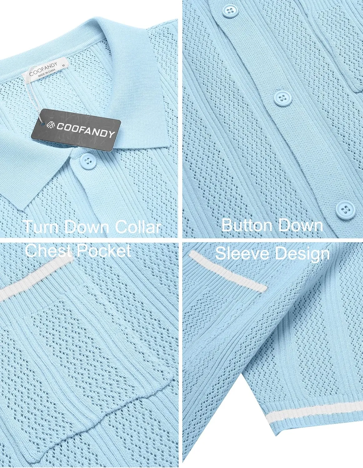 COOFANDY Men's Knit Button Down Shirt 2025 Vintage Short Sleeve Polo Shirt Casual Beach Tops