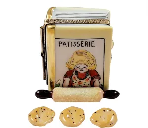 COOKBOOK W/ROLLING PIN - LIMOGES BOX AUTHENTIC PORCELAIN FIGURINE FROM FRANCE