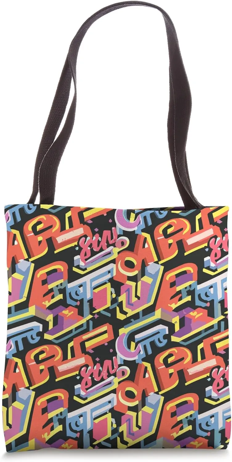 Cool Graffiti Abstract Repeating Pattern with Pop Art style Tote Bag