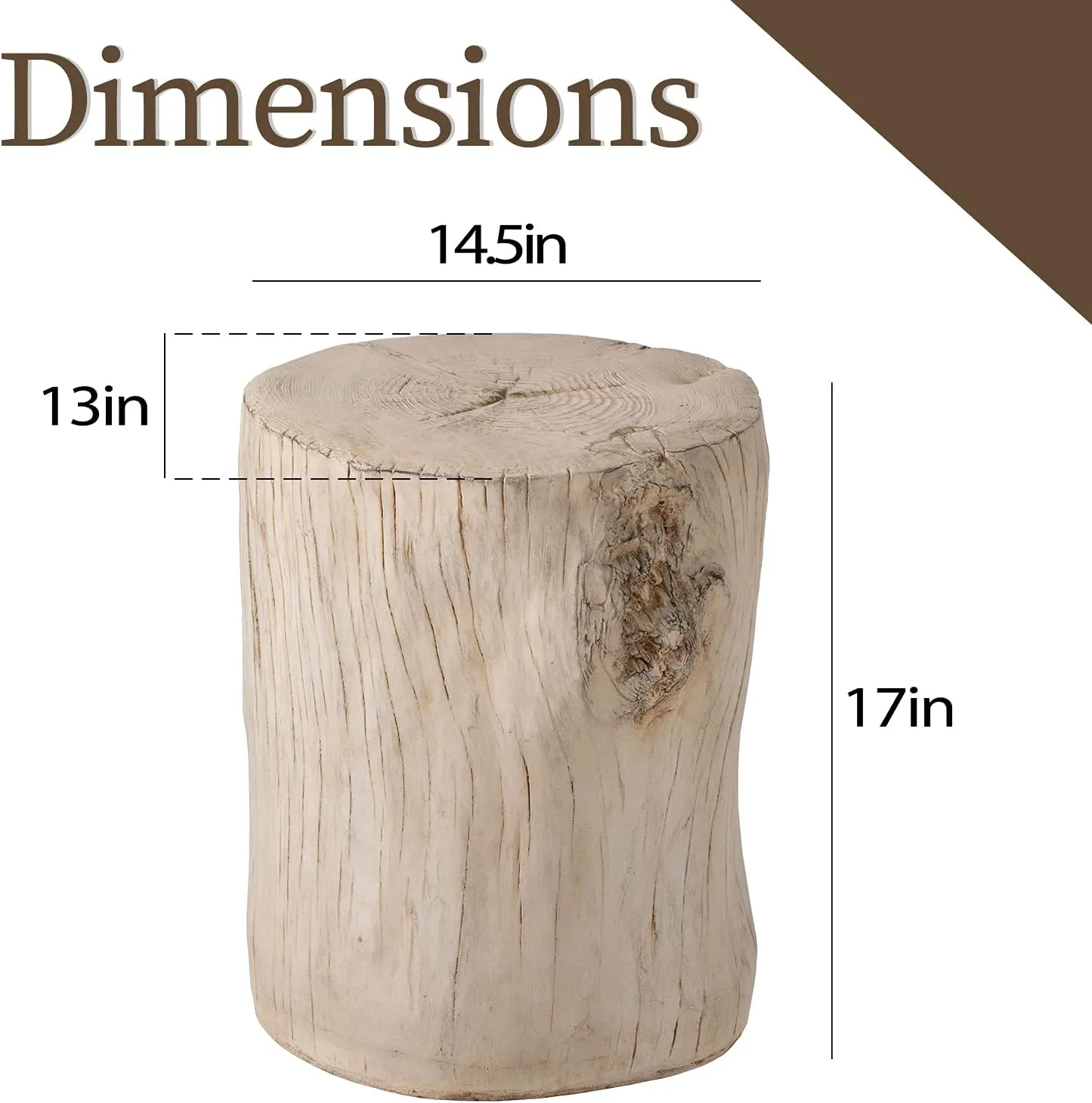 COSIEST Outdoor Antique Beige Side Table Faux Wood, Hand-Painted Wood Stump Stool, Ottomans, Plant Stand, Deck or Garden