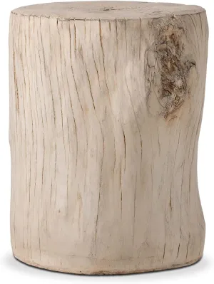 COSIEST Outdoor Antique Beige Side Table Faux Wood, Hand-Painted Wood Stump Stool, Ottomans, Plant Stand, Deck or Garden