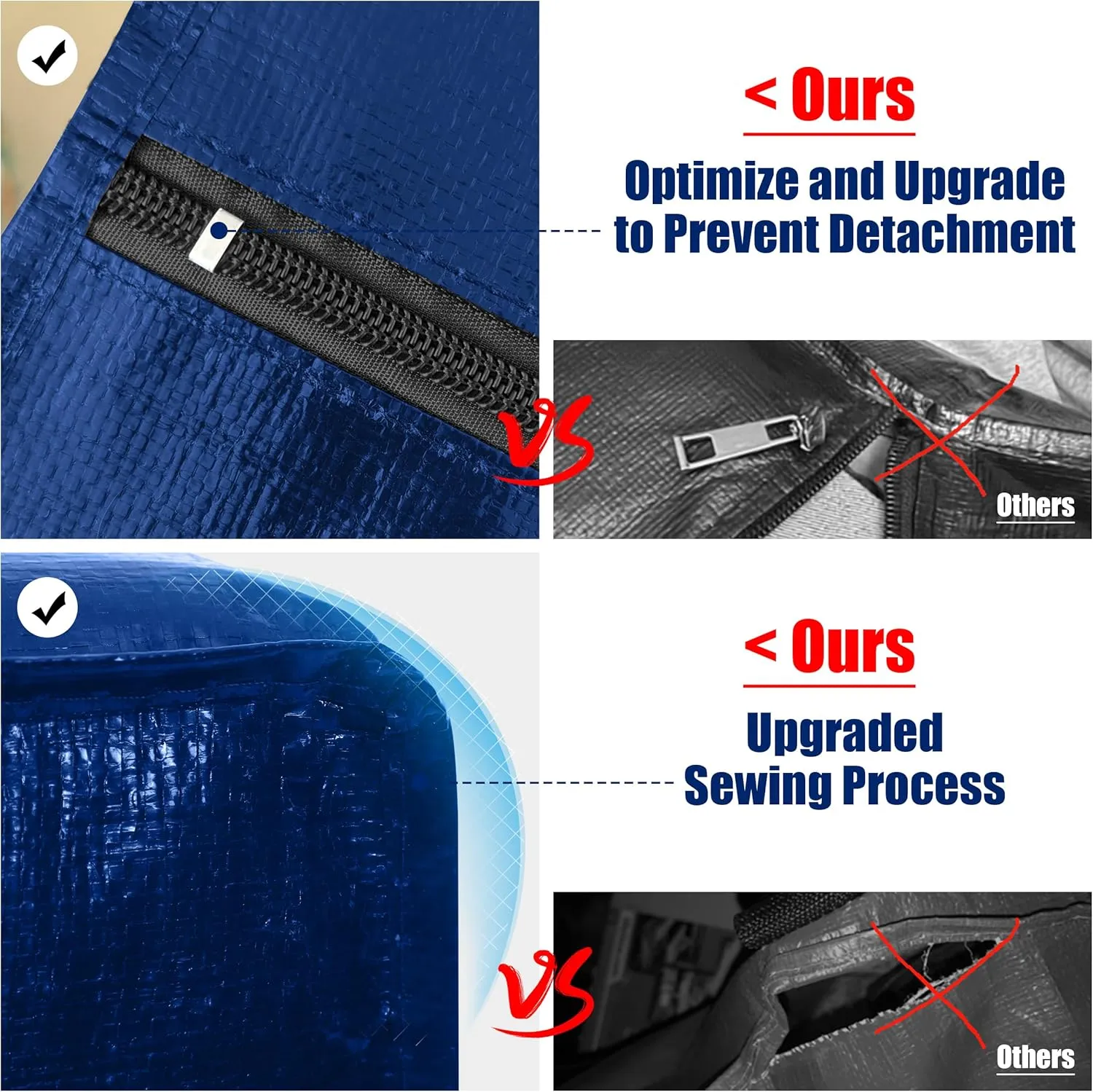 Cosy Family 8 Pack Heavy Duty Extra Large Moving Bags with Backpack Straps - Strong Handles & Zippers, Storage Totes For Space Saving, Fold Flat, Alternative to Moving Box (Set of 8, Blue)