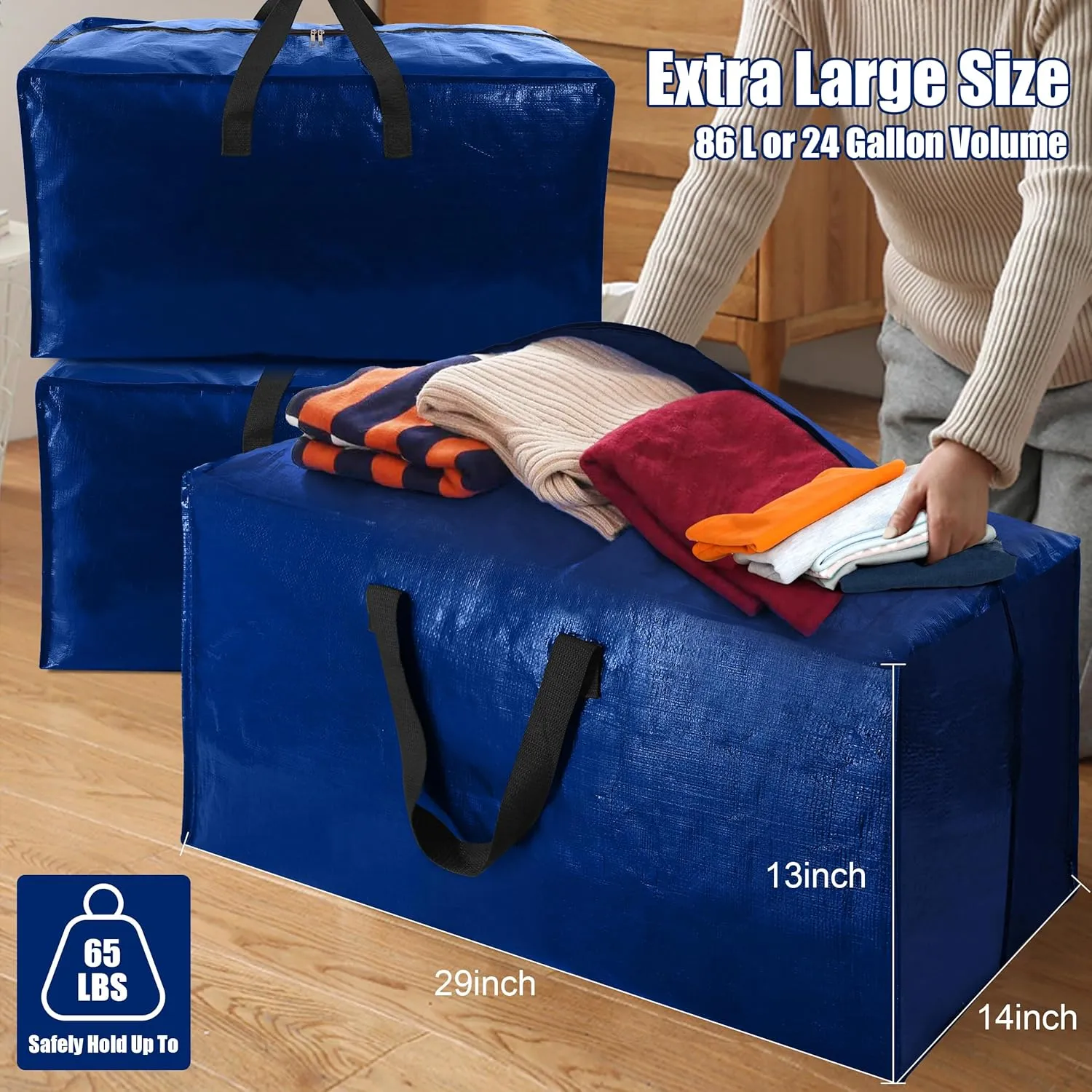 Cosy Family 8 Pack Heavy Duty Extra Large Moving Bags with Backpack Straps - Strong Handles & Zippers, Storage Totes For Space Saving, Fold Flat, Alternative to Moving Box (Set of 8, Blue)