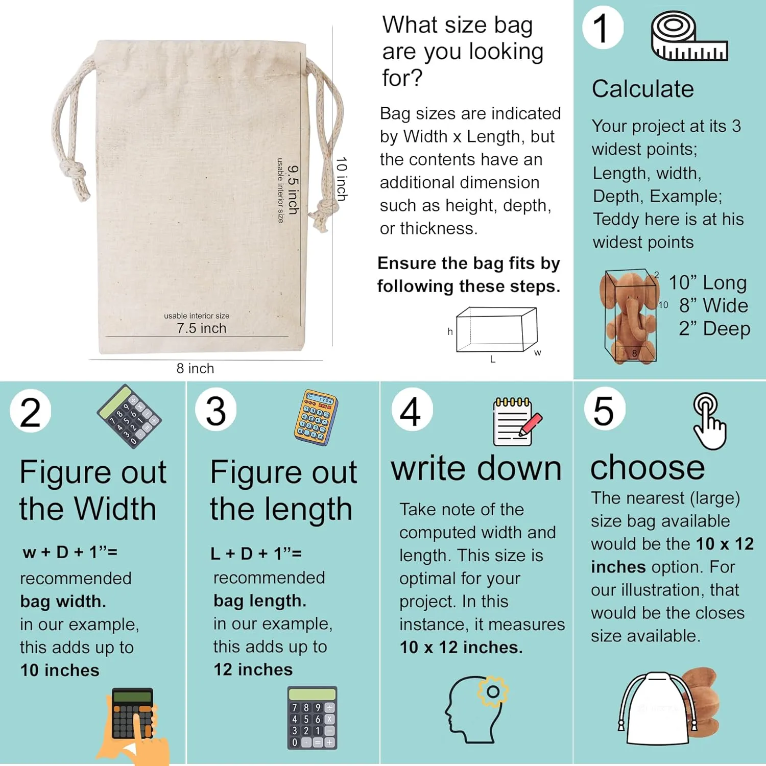 Cotton Muslin Bags, 100% Organic Cotton with Double Drawstring. Premium Quality Reusable Eco-Friendly Natural Muslin Bags. (50, 5x7 Inches)