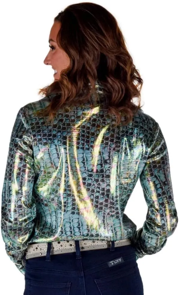 Cowgirl Tuff Western Shirt Womens L/S Foil Print Multi-Color 100742