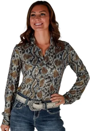 Cowgirl Tuff Western Shirt Womens Snake Print L/S Blue 100775