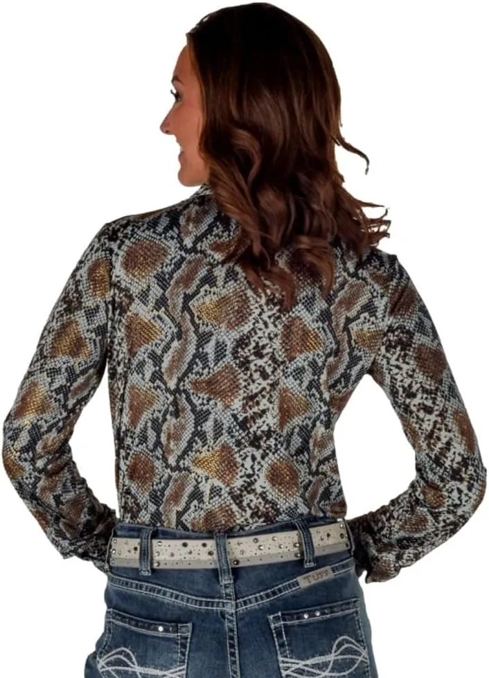 Cowgirl Tuff Western Shirt Womens Snake Print L/S Blue 100775