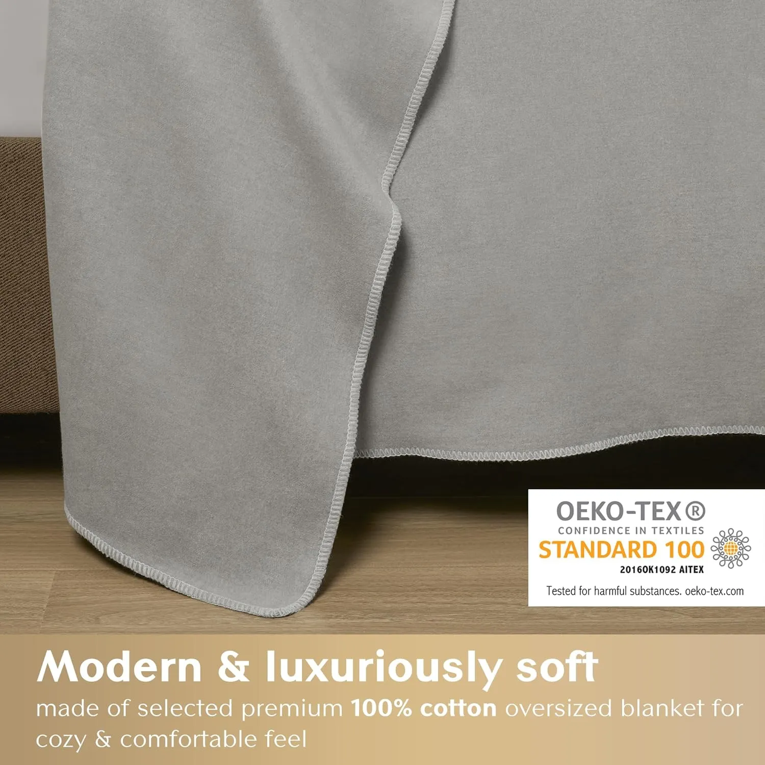 CROSCILL 100% Cotton Throw Blanket, Luxurious and Classic Solid Design, Cozy Soft, Lightweight, Breathable, All Season Oversized Throw for Couch, Andaz, Full/Queen, Grey