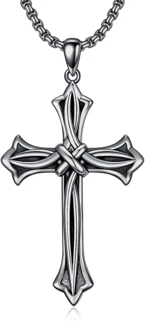 Cross Necklace for Men Women 925 Sterling Silver Celtic/Crucifix/Nail/Fish Hook Cross Pendant with Stainless Steel Chain Faith Jewelry Gift for Father Son Brother Husband