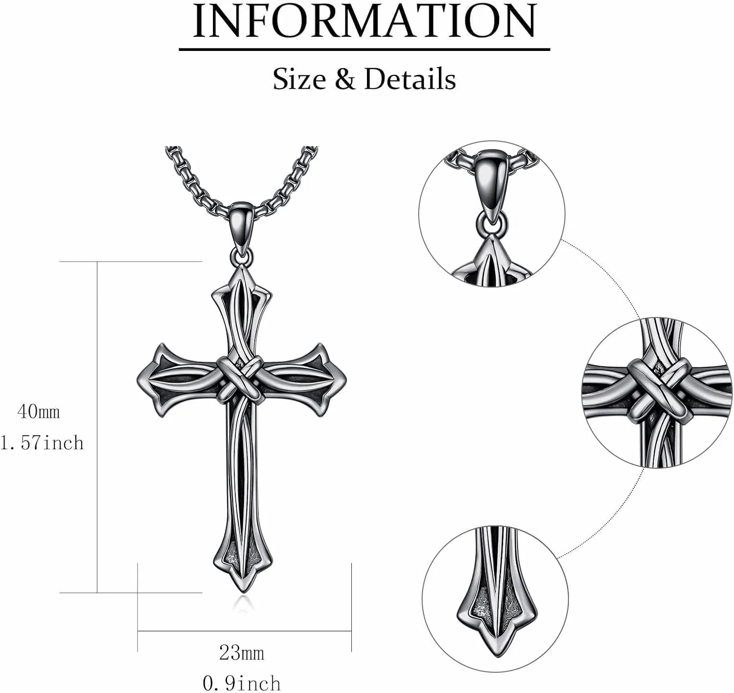 Cross Necklace for Men Women 925 Sterling Silver Celtic/Crucifix/Nail/Fish Hook Cross Pendant with Stainless Steel Chain Faith Jewelry Gift for Father Son Brother Husband