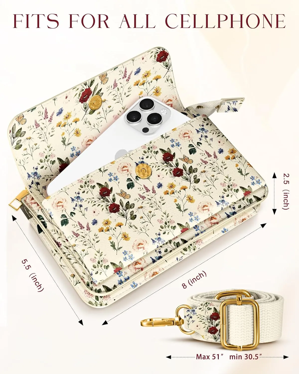 Crossbody Bag Cellphone Purse Wallet for Women - Leather Cellphone Purse Bag with Adjustable Shoulder Strap Girl