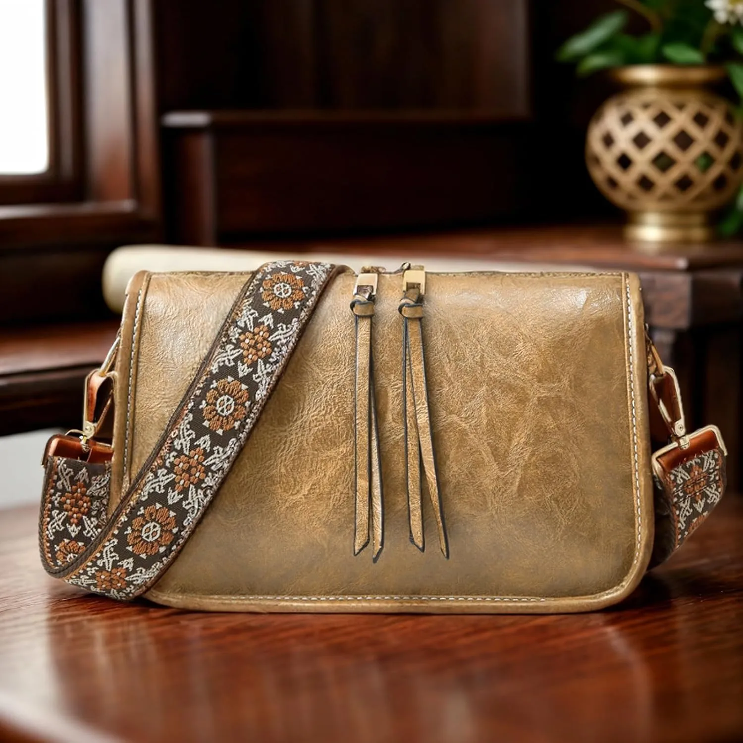 Crossbody Bag for Women Leather Hobo Purse Bag Trendy Small Crossbody Purse with Wide Strap Multiple for Everyday