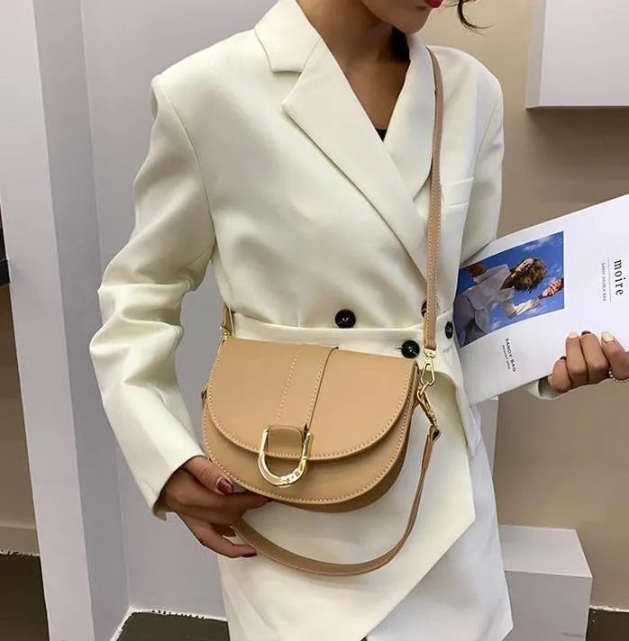 Crossbody Bag for Women Small Saddle Purse Vegan Leather Shoulder Bag Underarm Bag Retro Satchel Simple Handbag