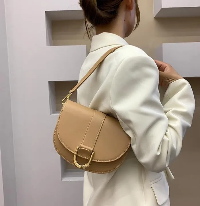 Crossbody Bag for Women Small Saddle Purse Vegan Leather Shoulder Bag Underarm Bag Retro Satchel Simple Handbag