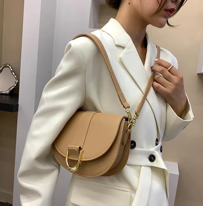 Crossbody Bag for Women Small Saddle Purse Vegan Leather Shoulder Bag Underarm Bag Retro Satchel Simple Handbag