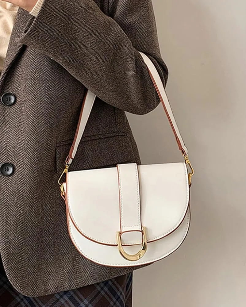 Crossbody Bag for Women Small Saddle Purse Vegan Leather Shoulder Bag Underarm Bag Retro Satchel Simple Handbag