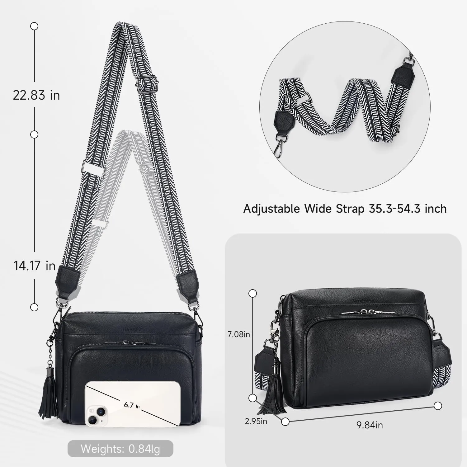Crossbody Bags for Women Lightweight Vegan Leather Crossbody Shoulder Bag Phone Purse with Adjustable Guitar Strap