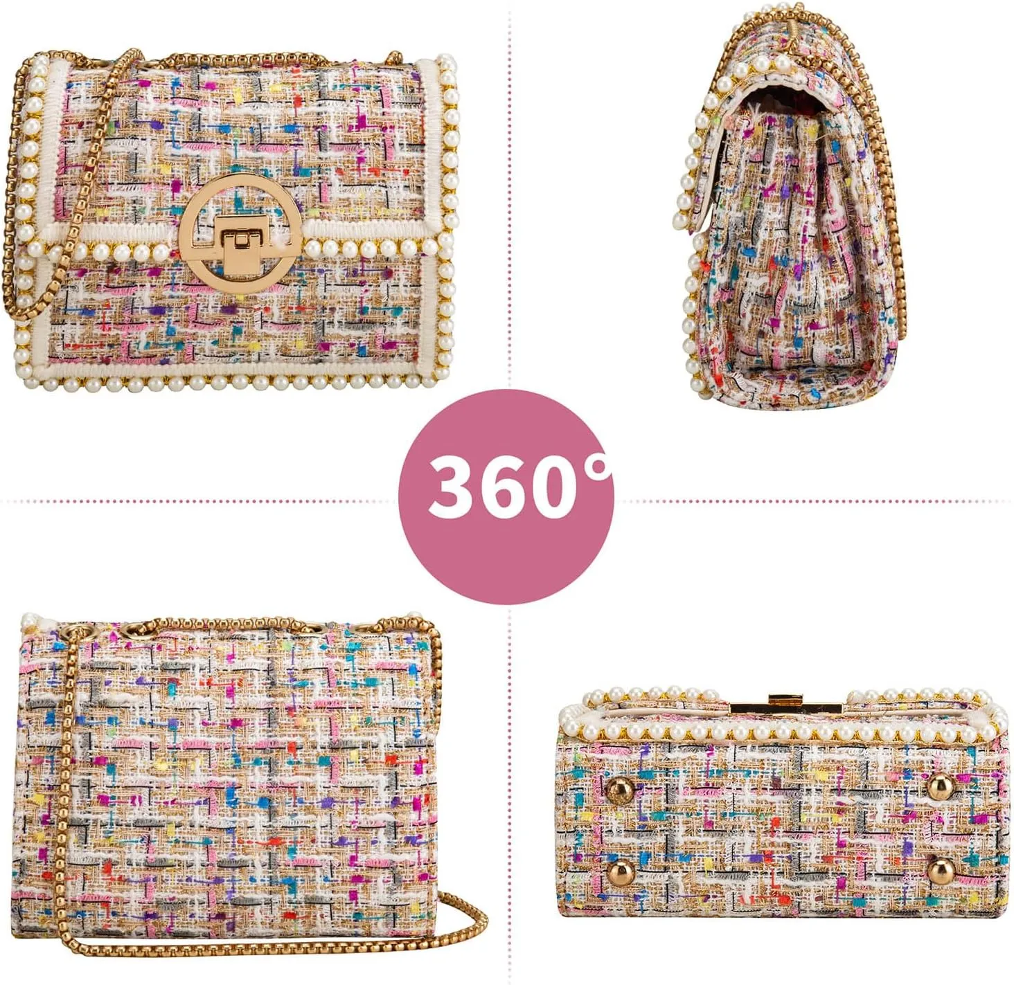 Crossbody Bags for Women Small Handbags Purse PU Leather pearl Shoulder Bag Cross Body Evening Bag, with Chain Strap