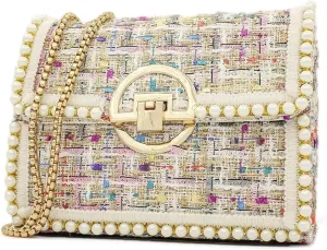 Crossbody Bags for Women Small Handbags Purse PU Leather pearl Shoulder Bag Cross Body Evening Bag, with Chain Strap