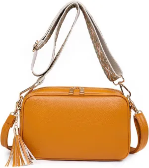 Crossbody Bags for Women Ultra-light Shoulder Bag Ladies PU Leather Bucket Bag Square Hobos Handbag Satchels for Outdoors Workout Travel Shopping Messenger Bag with Two Shoulder Strap Yellow