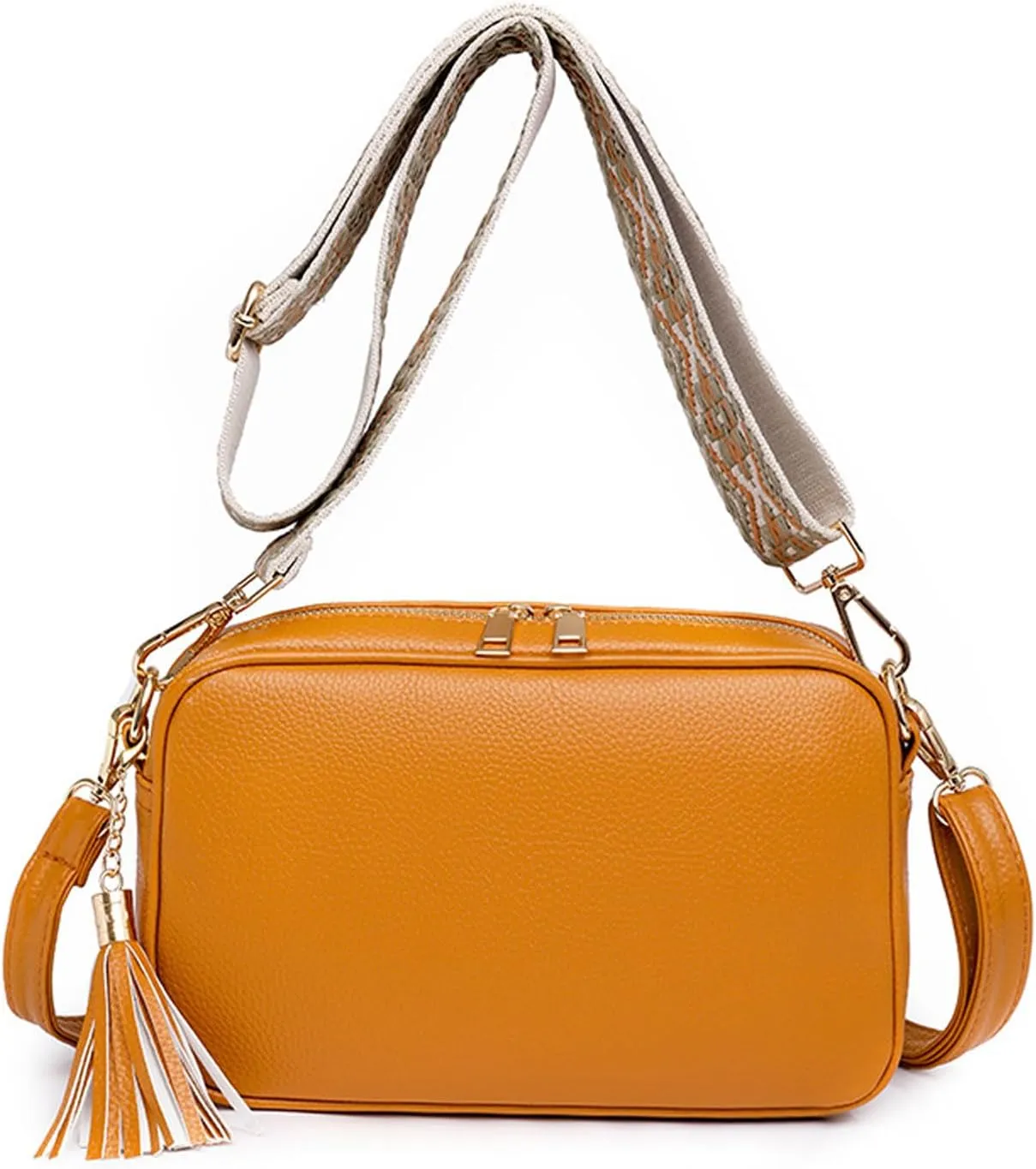 Crossbody Bags for Women Ultra-light Shoulder Bag Ladies PU Leather Bucket Bag Square Hobos Handbag Satchels for Outdoors Workout Travel Shopping Messenger Bag with Two Shoulder Strap Yellow