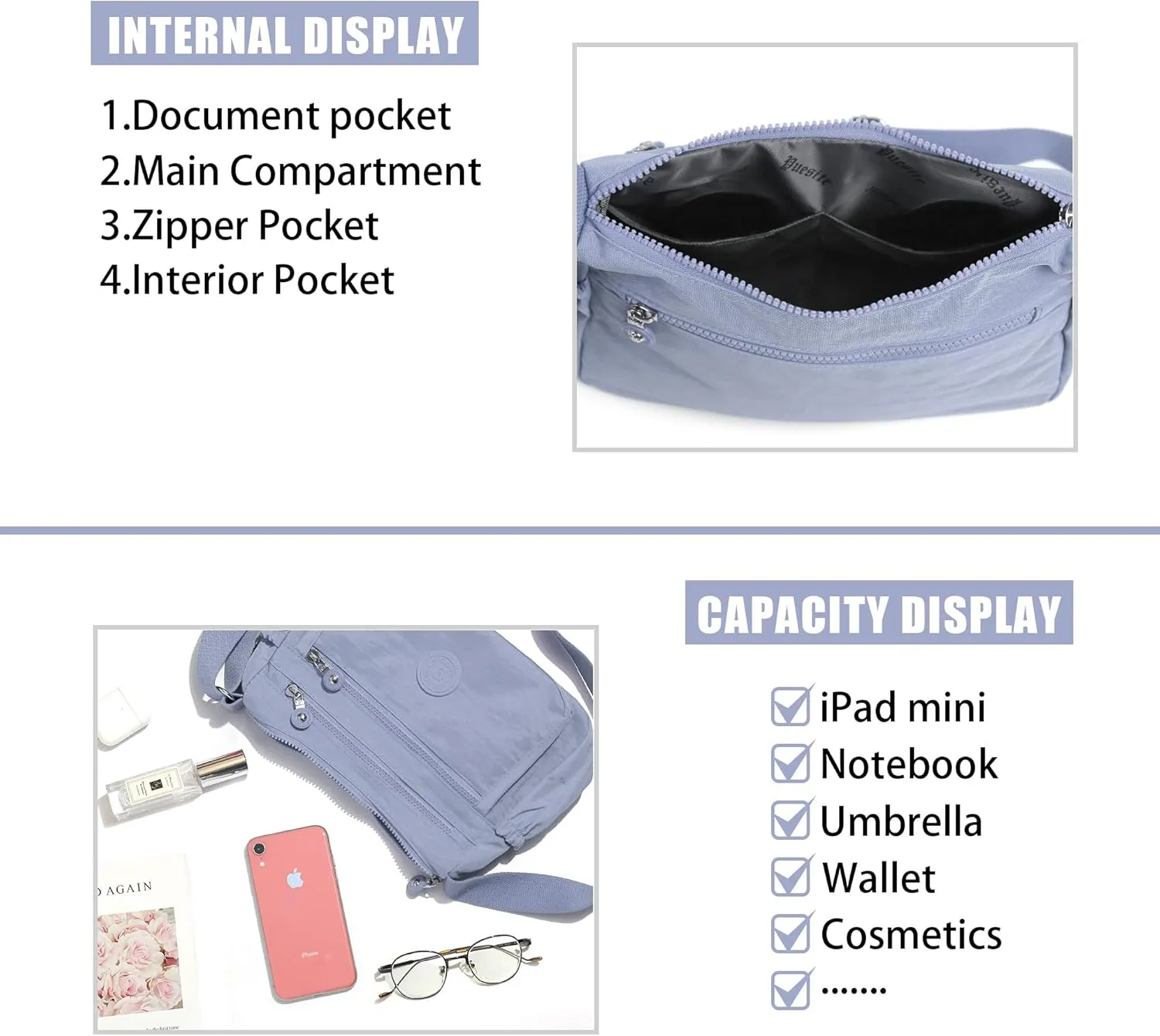 Crossbody Bags for Women Waterproof Tote Bag Casual Nylon Purse Handbag RFID Lightweight Messenger Bag