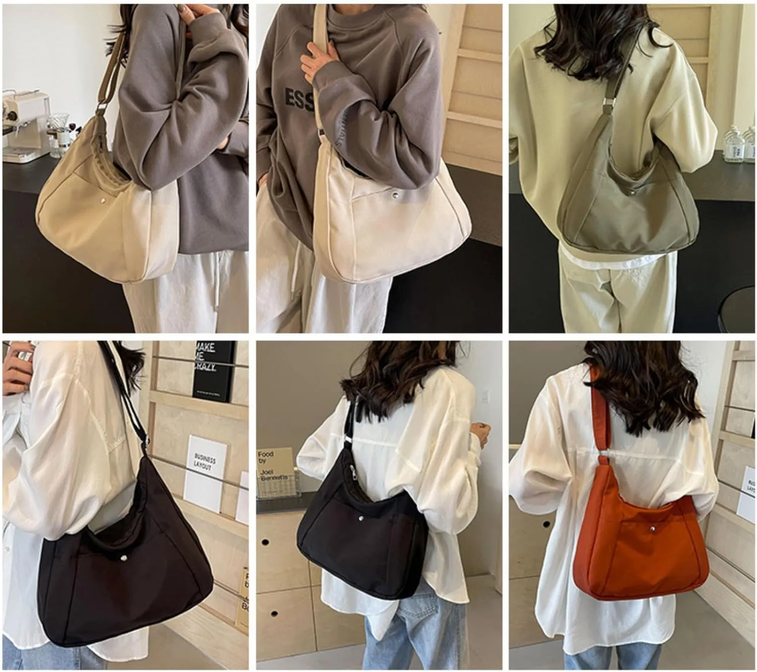 Crossbody Bags For Women with Adjustable Strap Nylon Canvas Shoulder Bag Lightweight Casual Handbags New Zipper Purse Large (Beige)