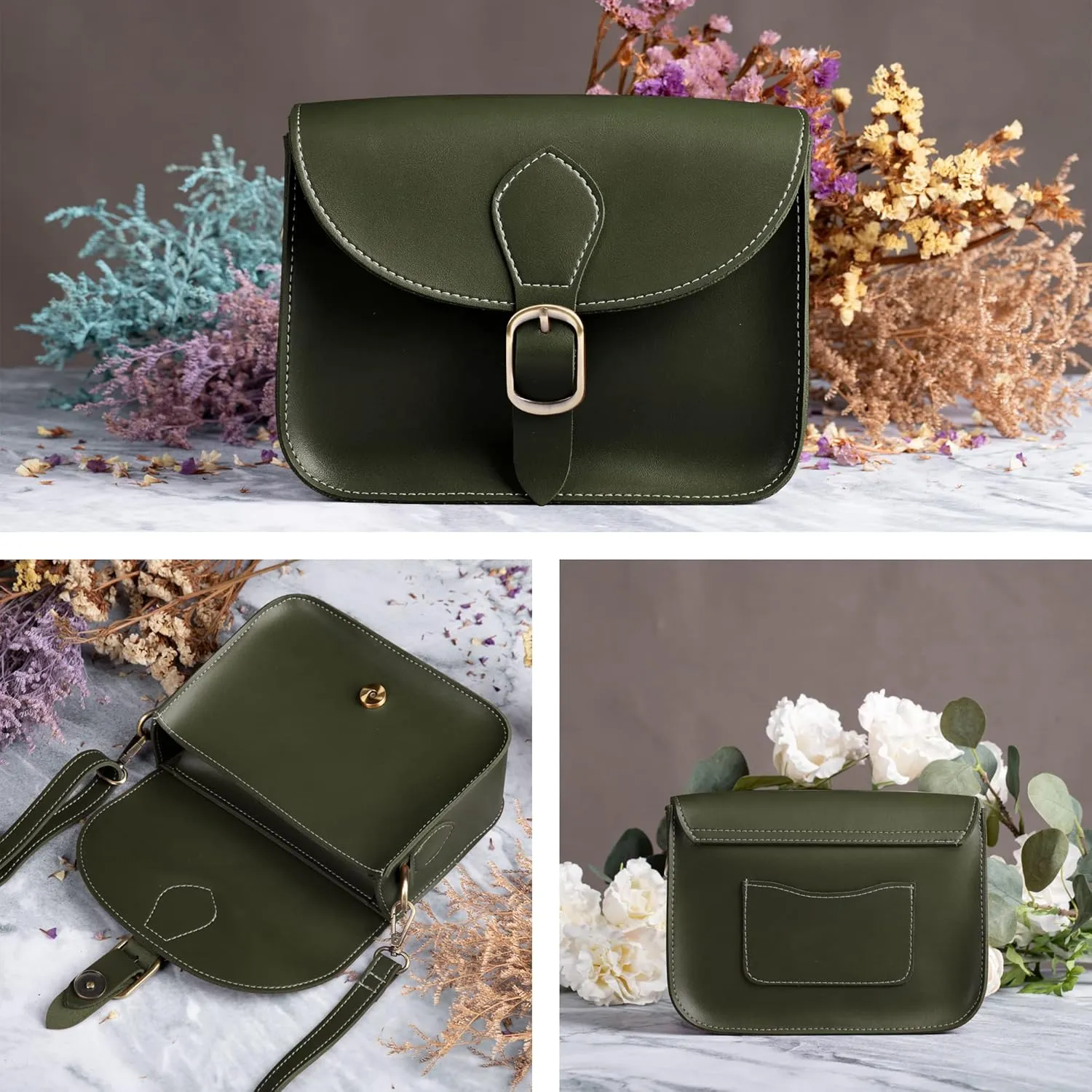 Crossbody Saddle Vegan Leather Bag Small Retro Satchel For Women Vintage Simple Handbag Faux Leather Casual Purse