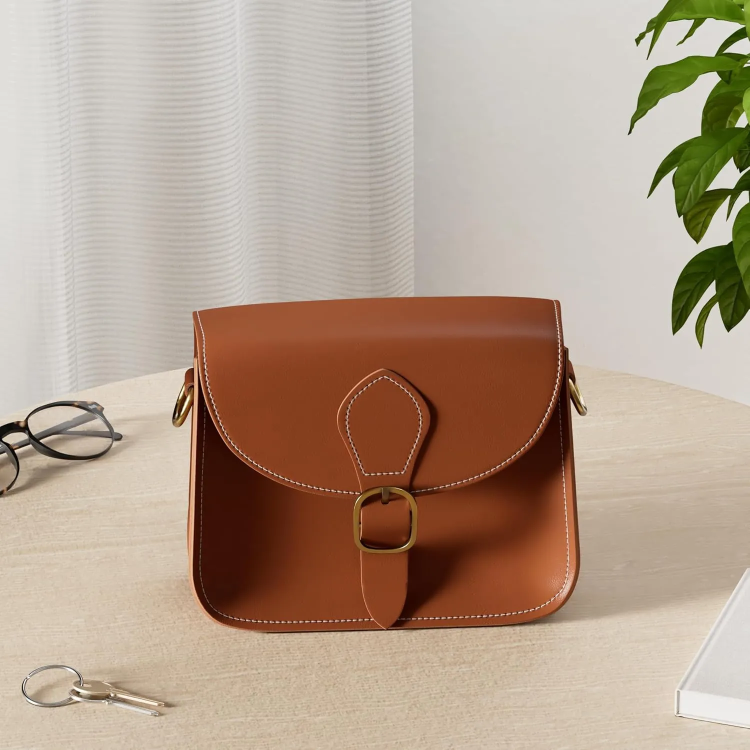 Crossbody Saddle Vegan Leather Bag Small Retro Satchel For Women Vintage Simple Handbag Faux Leather Casual Purse