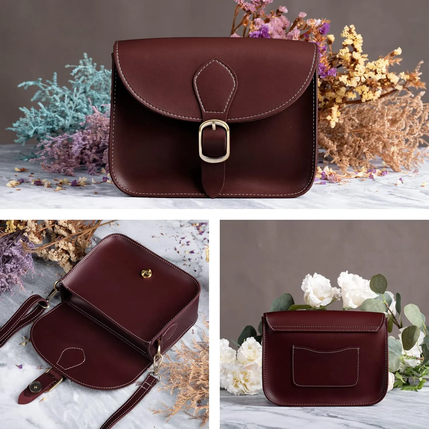 Crossbody Saddle Vegan Leather Bag Small Retro Satchel For Women Vintage Simple Handbag Faux Leather Casual Purse