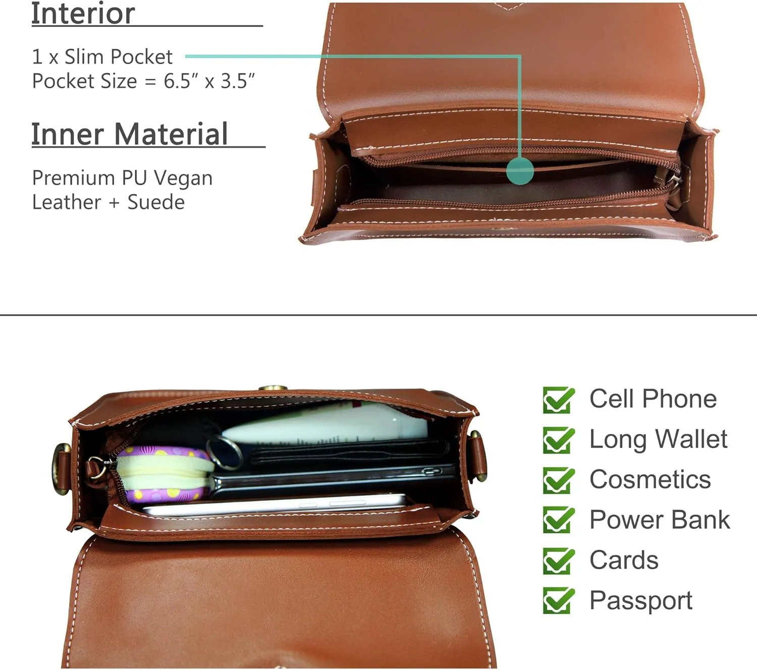 Crossbody Saddle Vegan Leather Bag Small Retro Satchel For Women Vintage Simple Handbag Faux Leather Casual Purse