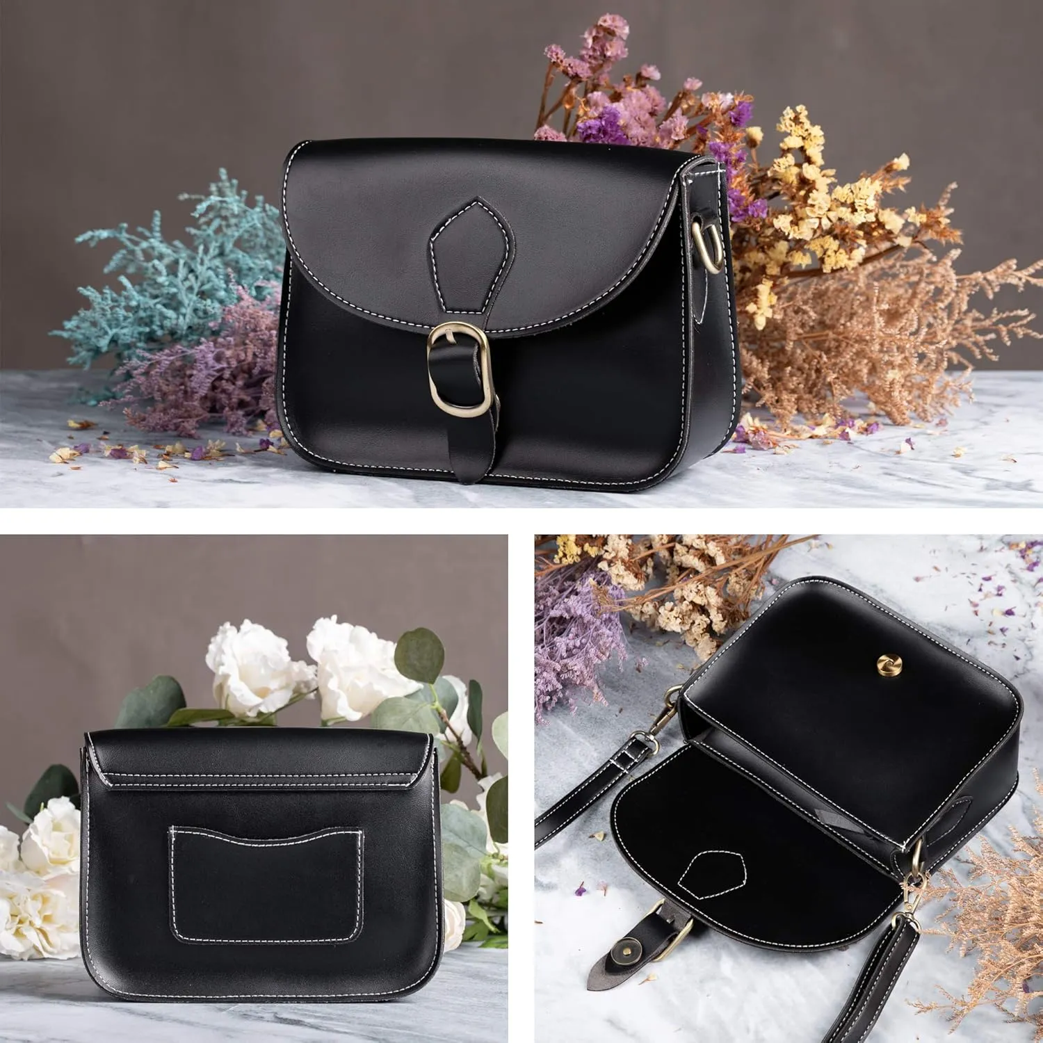 Crossbody Saddle Vegan Leather Bag Small Retro Satchel For Women Vintage Simple Handbag Faux Leather Casual Purse