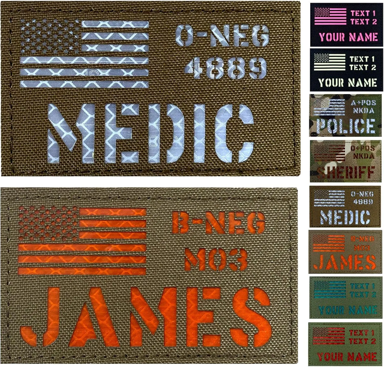 Custom 2x3.5 inch Reflective US USA American Flag Patch Tactical Vest Patch Hook-Fastener Backing (Coyote Brown)
