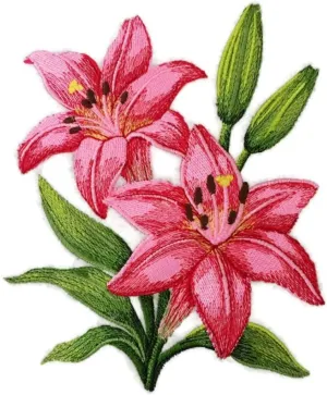 Custom and Unique Garden's Best Delight Flower [Pink Lily Blooms ] Embroidered Iron on/Sew Patch [ 5.87"(w) x 7.07"(h) ] [Made in USA]