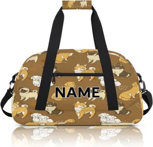 Custom Dog Small Gym Bag 18 inch for Women Men Personalized Puppy Little Cute Carry On Overnight Weekender Bag for Travel Work Dance Sport