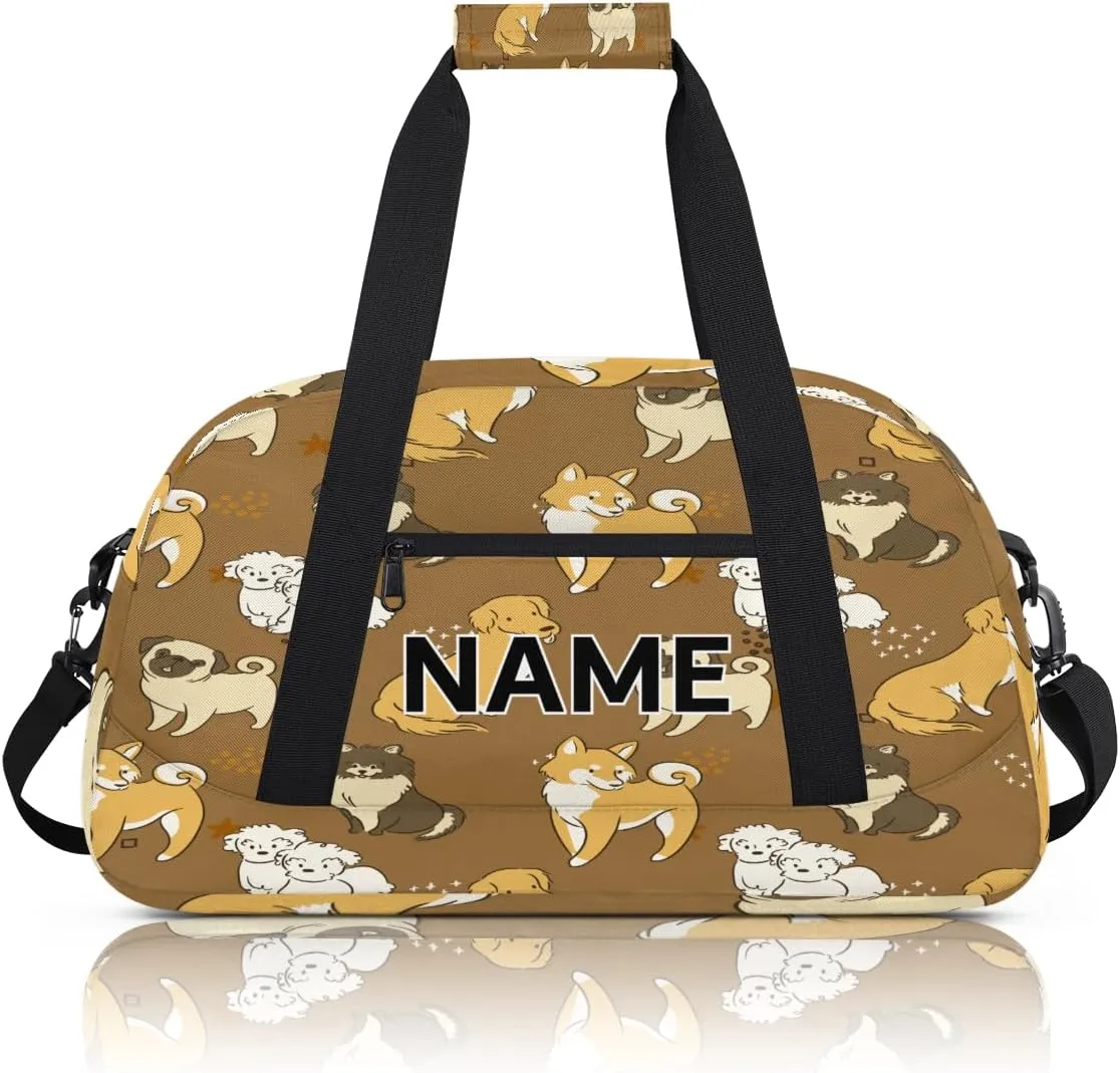 Custom Dog Small Gym Bag 18 inch for Women Men Personalized Puppy Little Cute Carry On Overnight Weekender Bag for Travel Work Dance Sport
