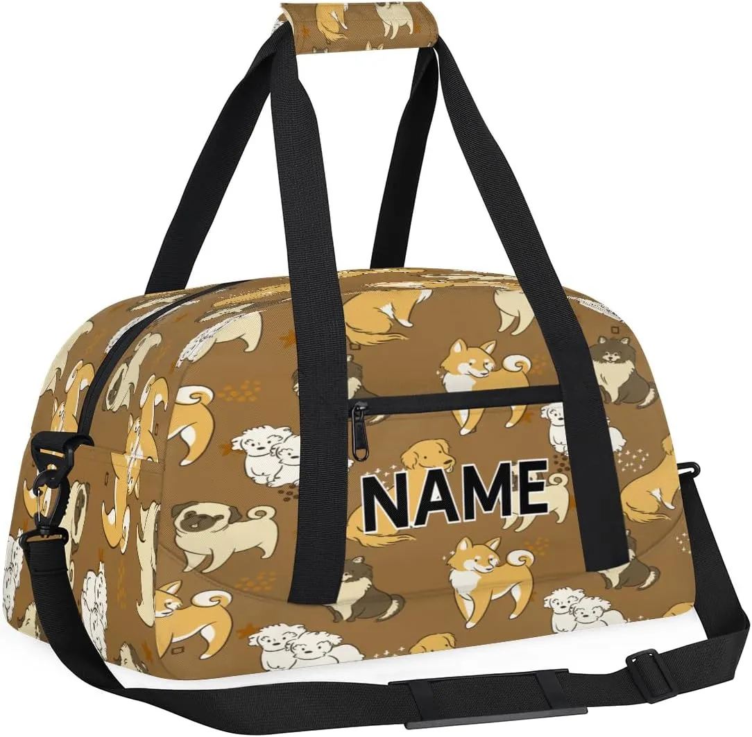 Custom Dog Small Gym Bag 18 inch for Women Men Personalized Puppy Little Cute Carry On Overnight Weekender Bag for Travel Work Dance Sport