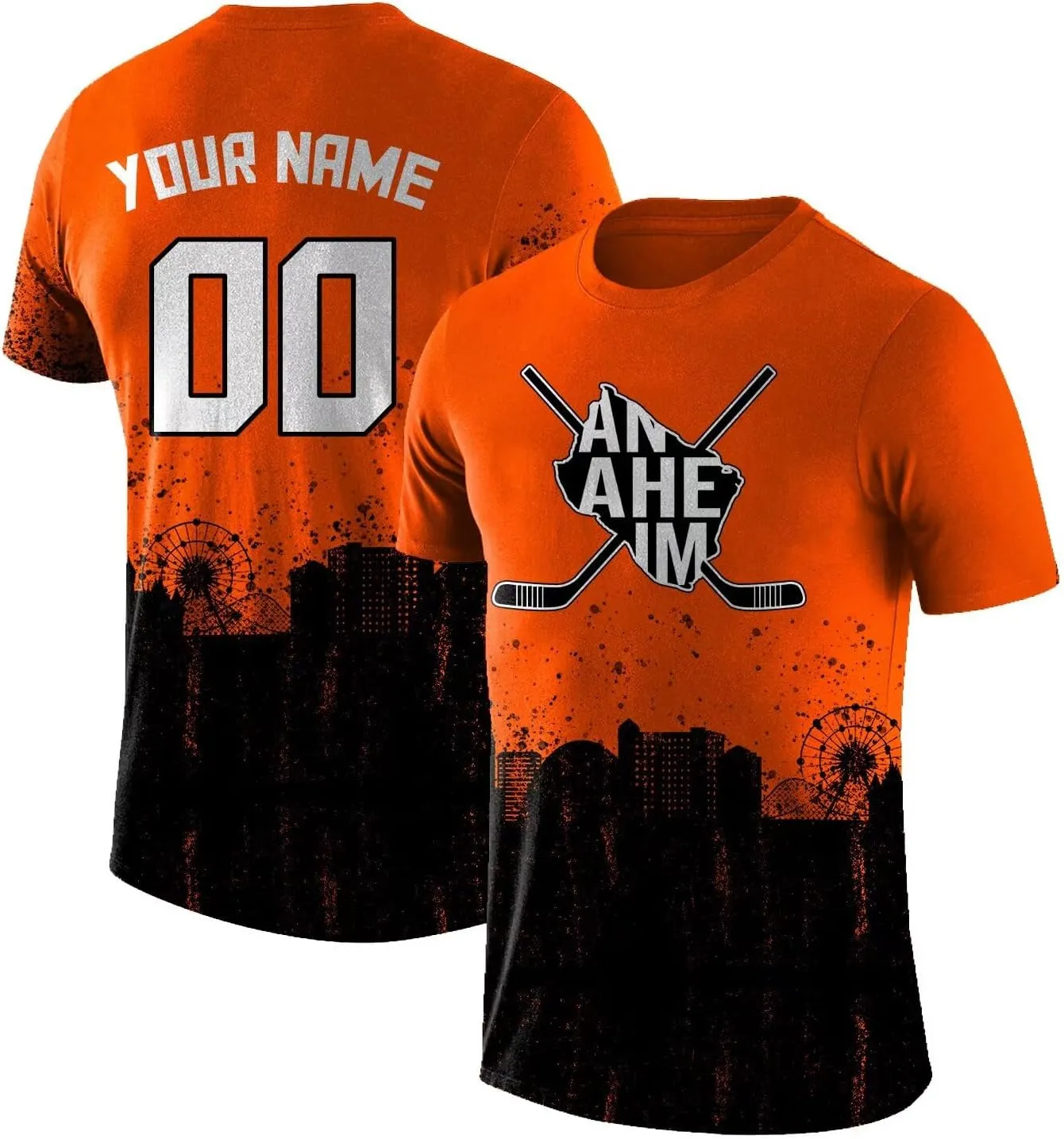 Custom Hockey T-Shirts,Hockey City Map Graffiti T-Shirt Unisex,Personalized Name and Number for Men Women Youth