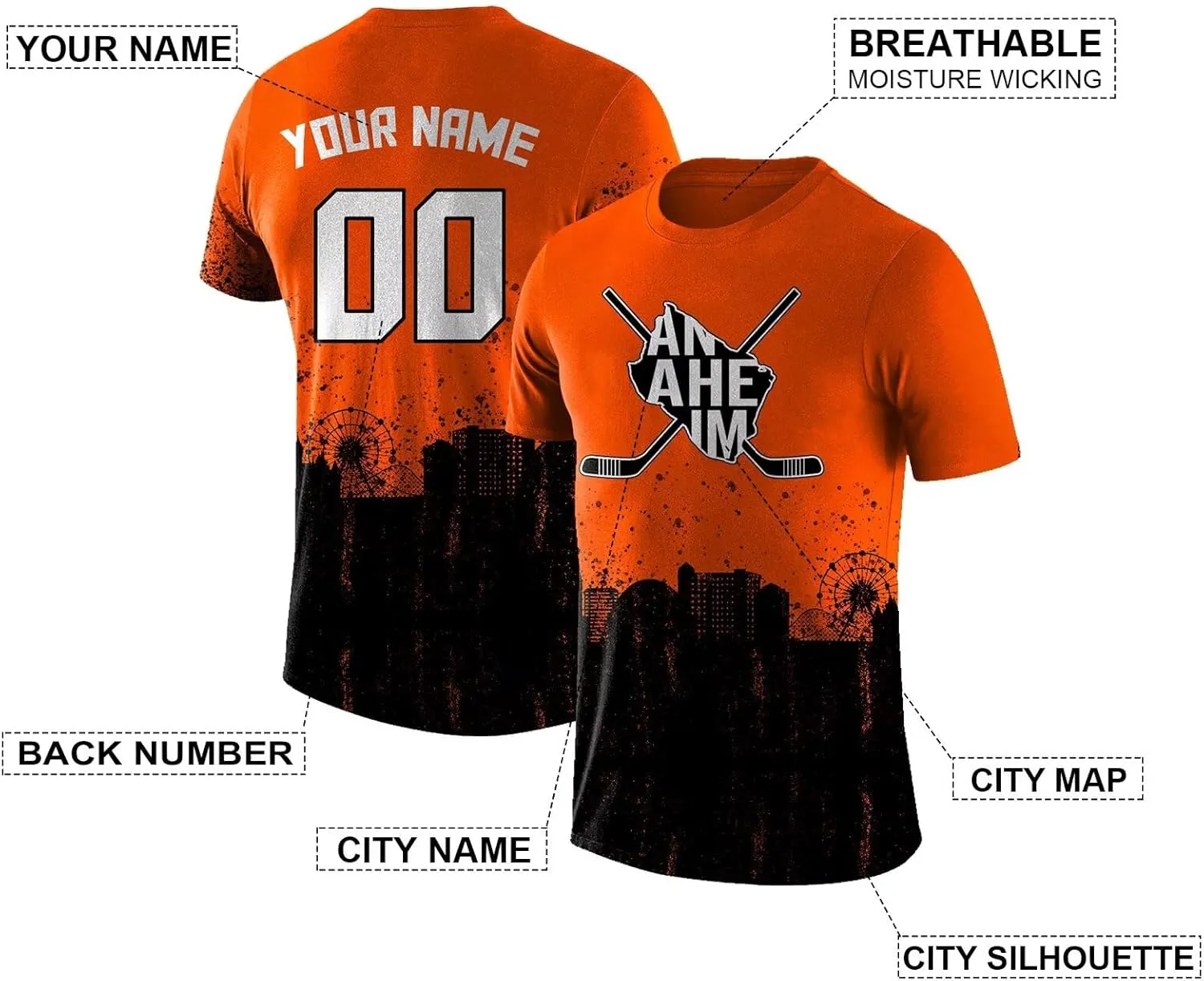 Custom Hockey T-Shirts,Hockey City Map Graffiti T-Shirt Unisex,Personalized Name and Number for Men Women Youth