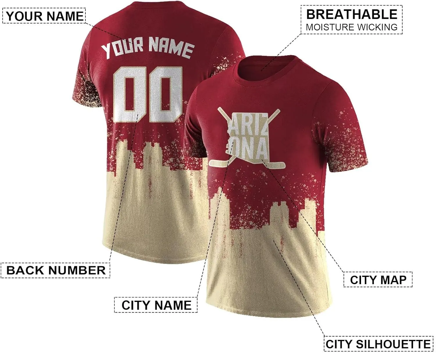 Custom Hockey T-Shirts,Hockey City Map Graffiti T-Shirt Unisex,Personalized Name and Number for Men Women Youth